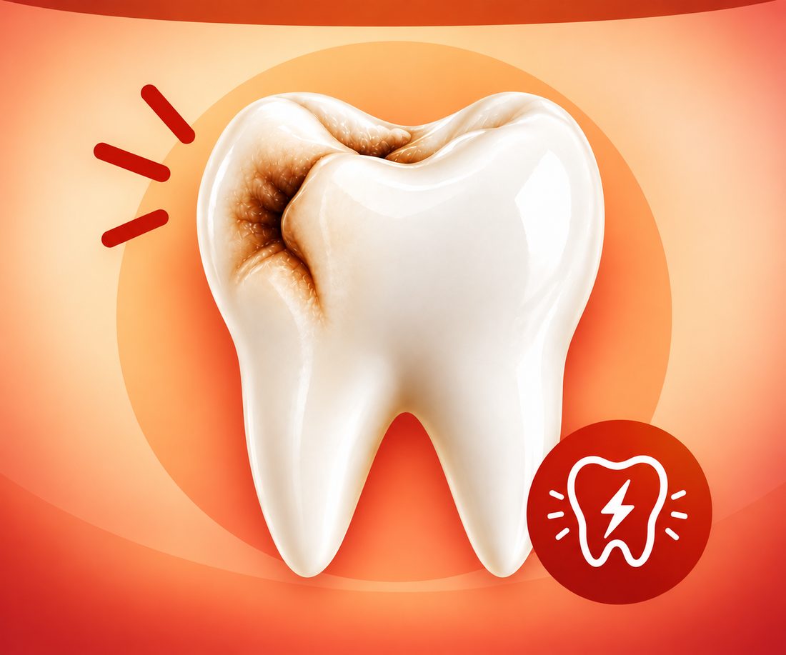 Molar with an area of tooth decay on the chewing surface